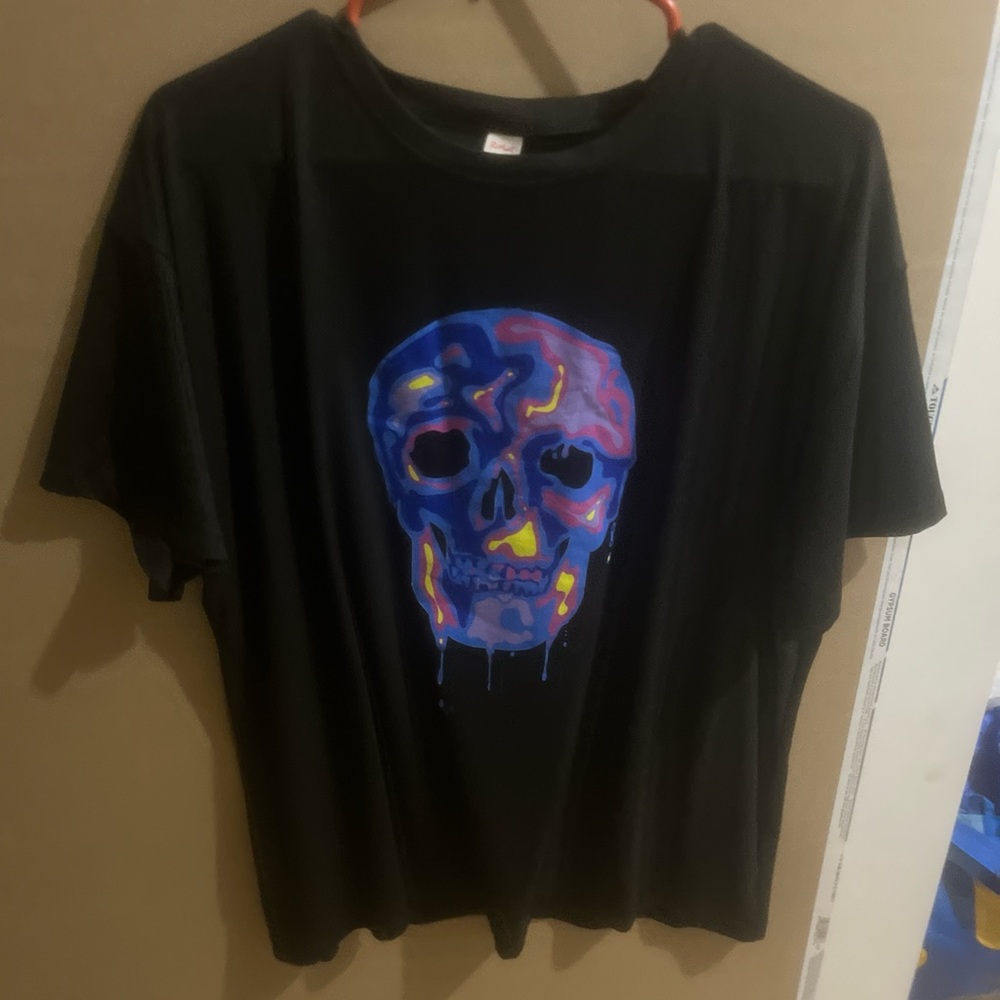 Black T-Shirt with Colorful Skull Design